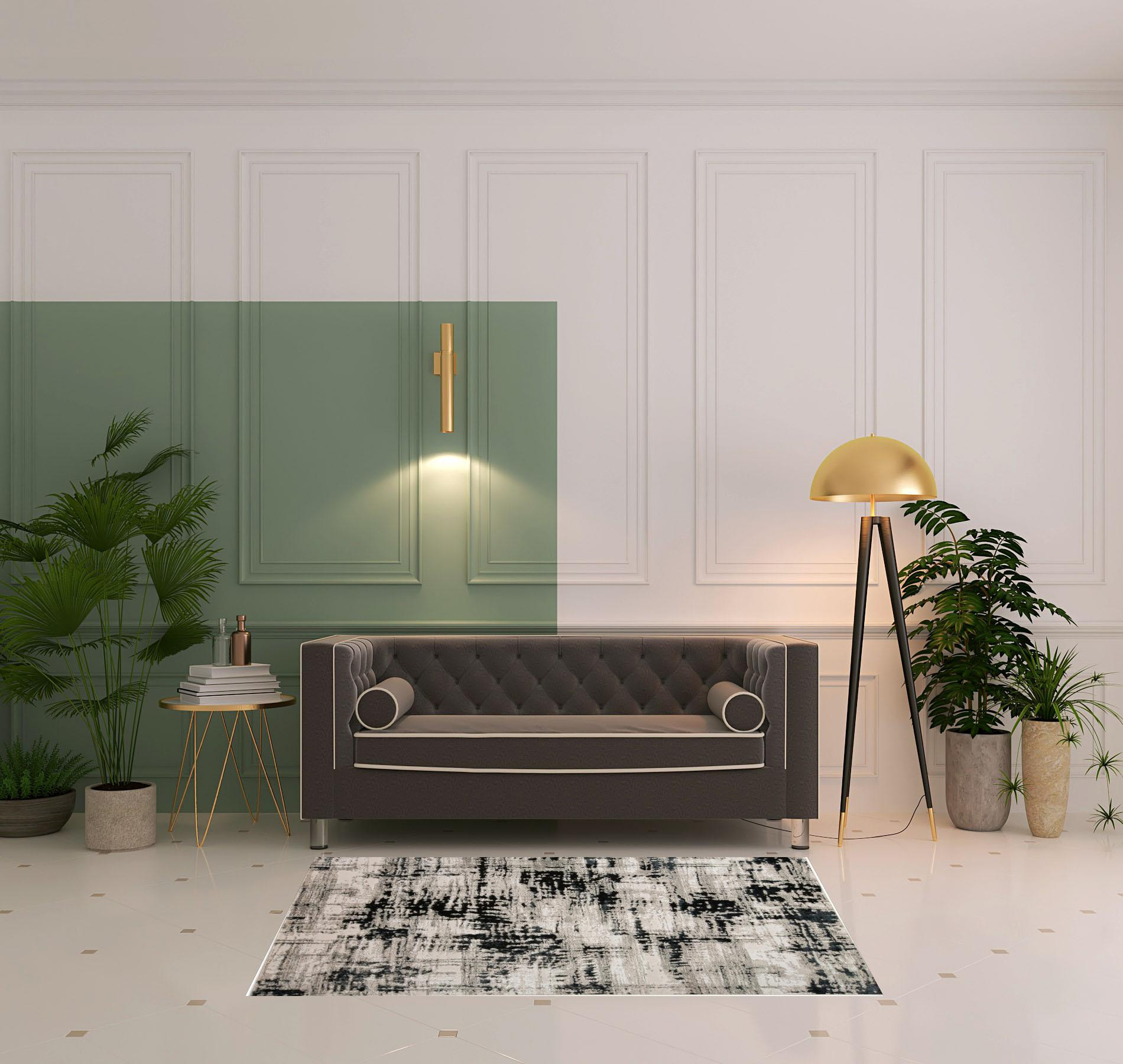 4" X 6" Black White And Gray Area Rug