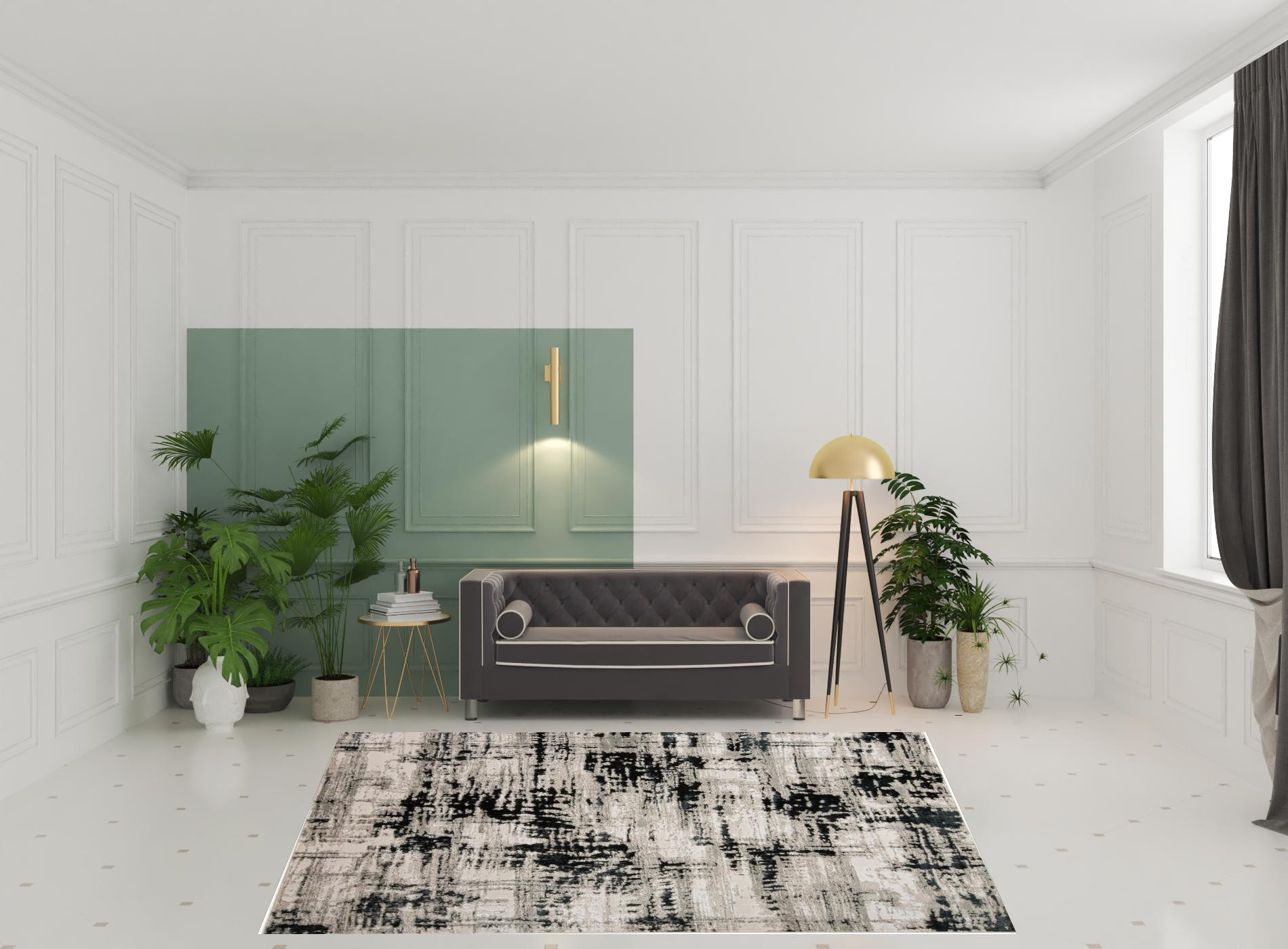 8" X 10" Black White And Gray Area Rug