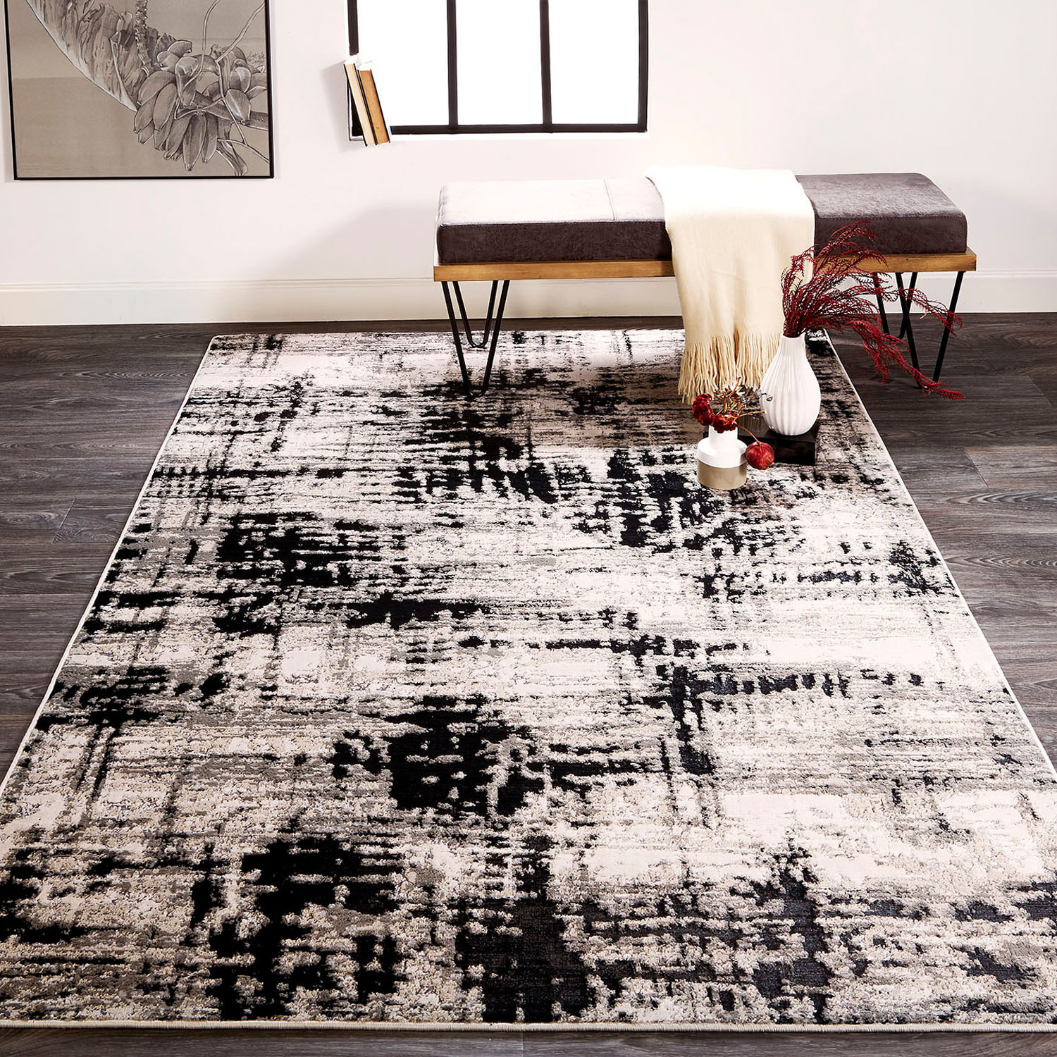 8" X 10" Black White And Gray Area Rug