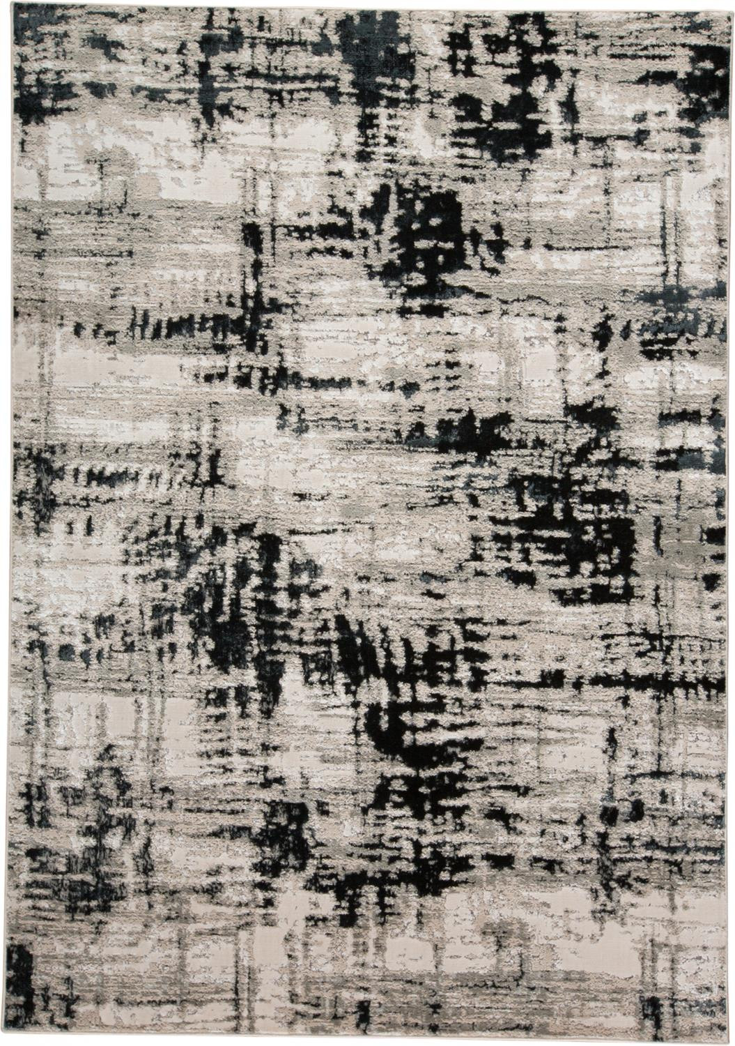 7" X 10" Black White And Gray Stain Resistant Area Rug