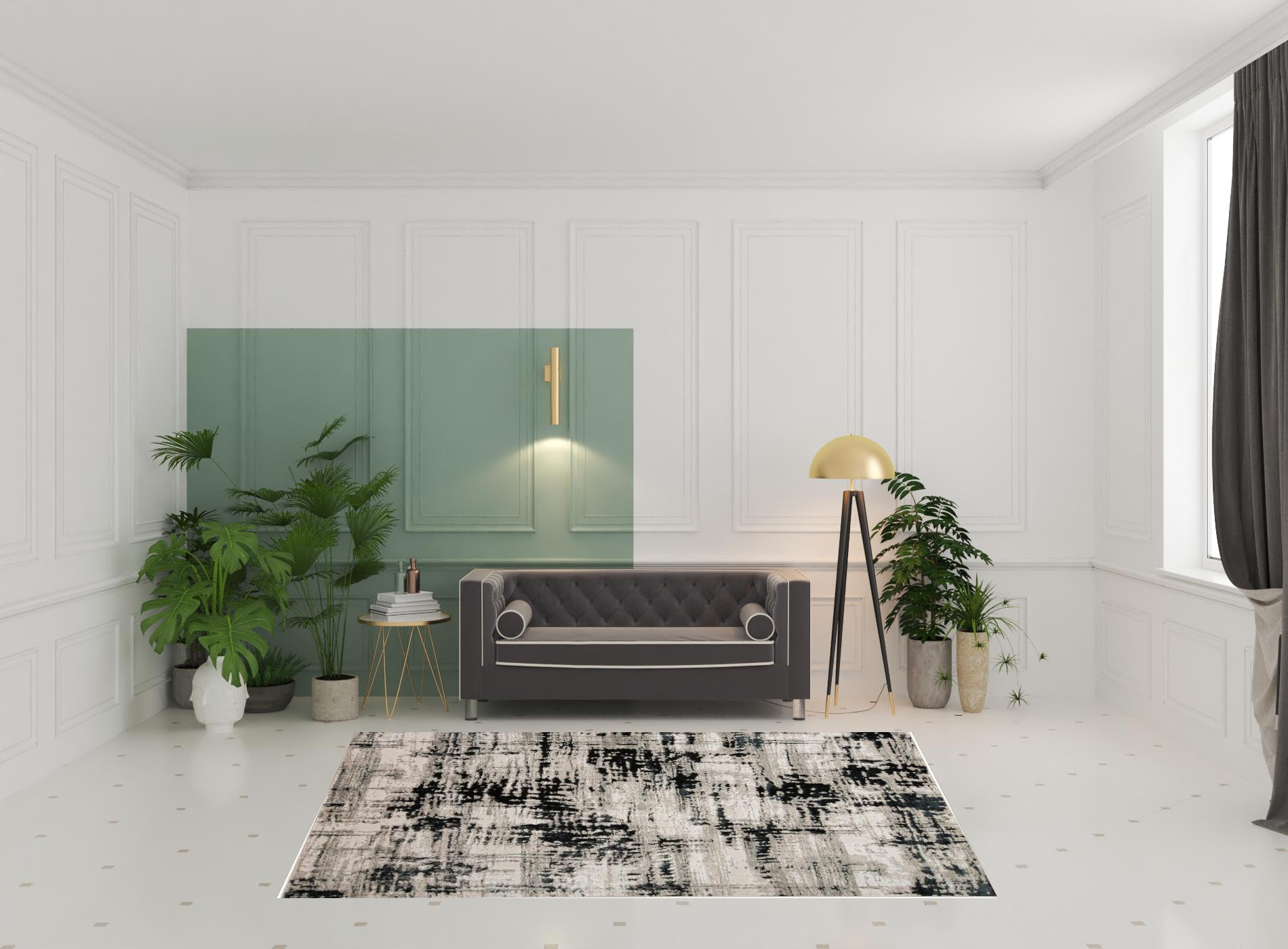 7" X 10" Black White And Gray Stain Resistant Area Rug