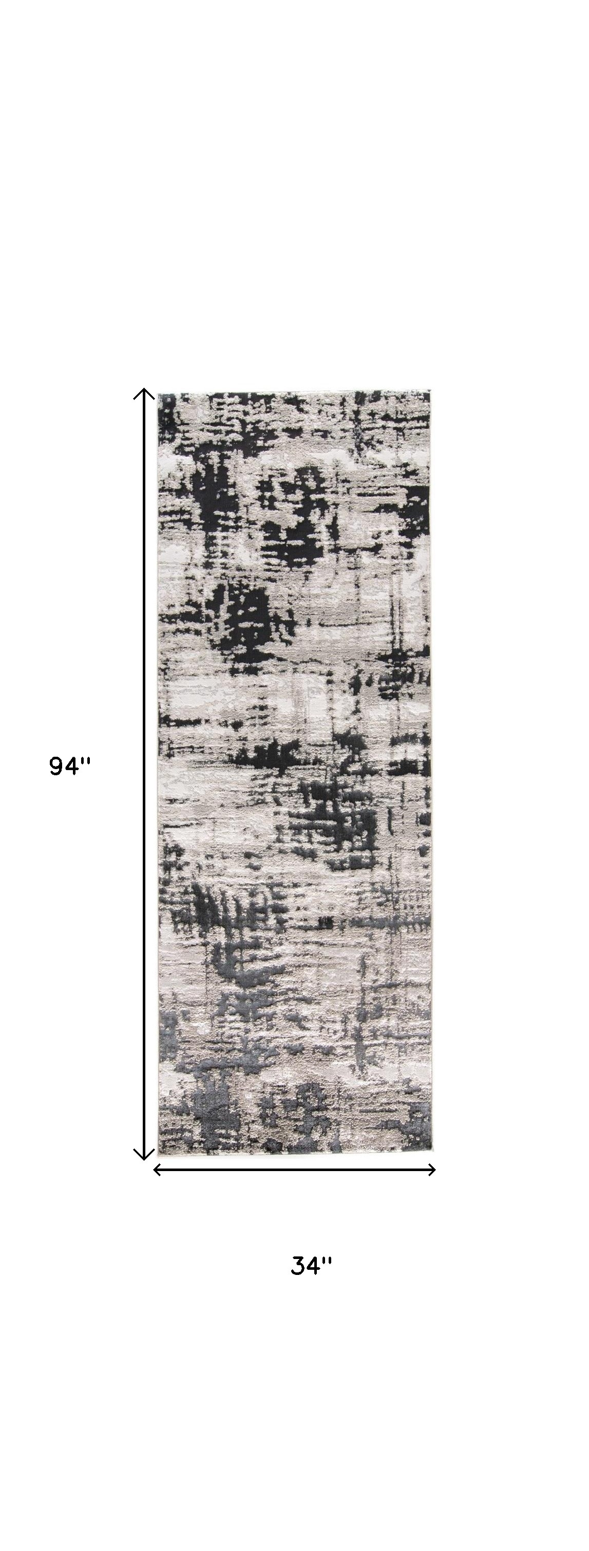 8" Black White And Gray Runner Rug