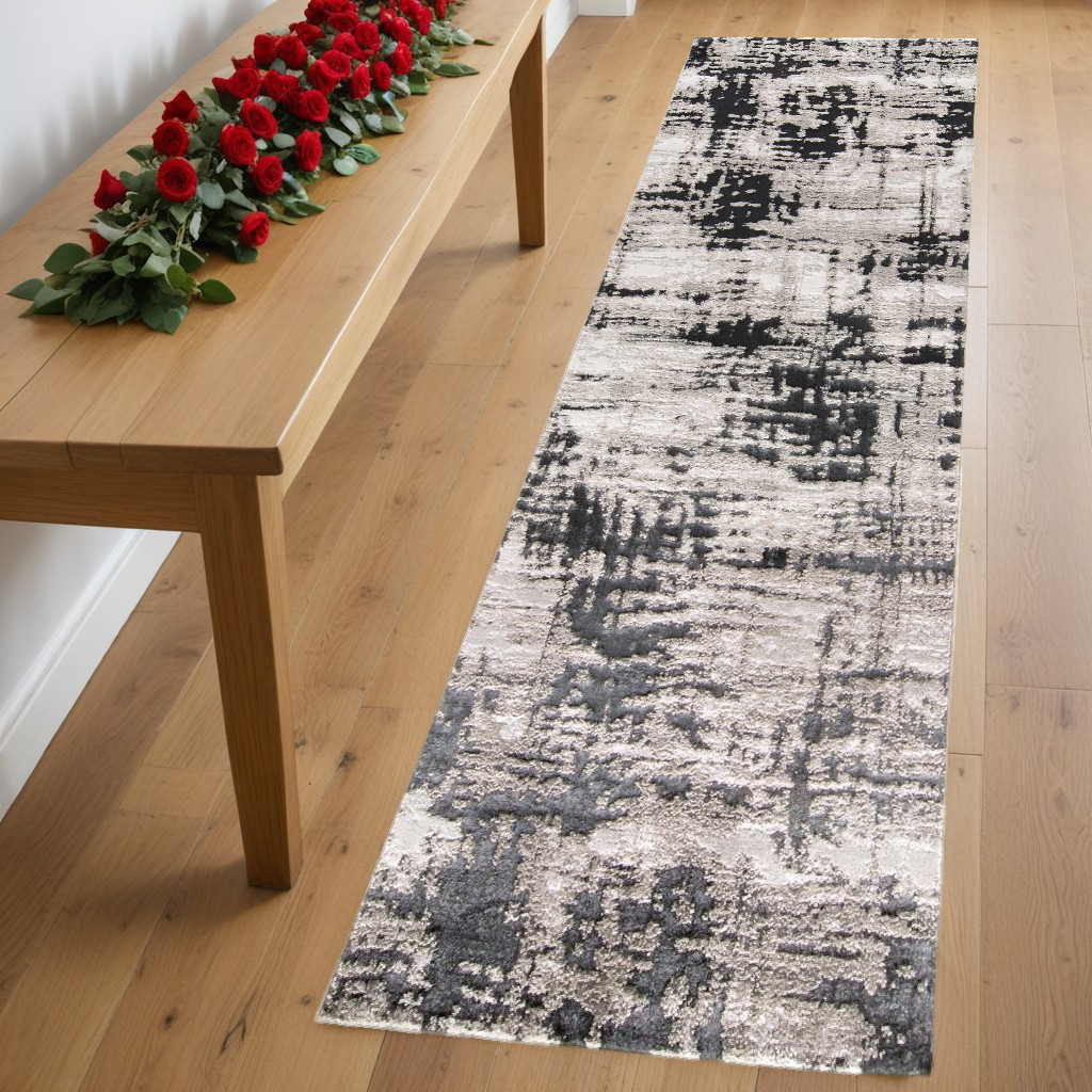 8" Black White And Gray Runner Rug