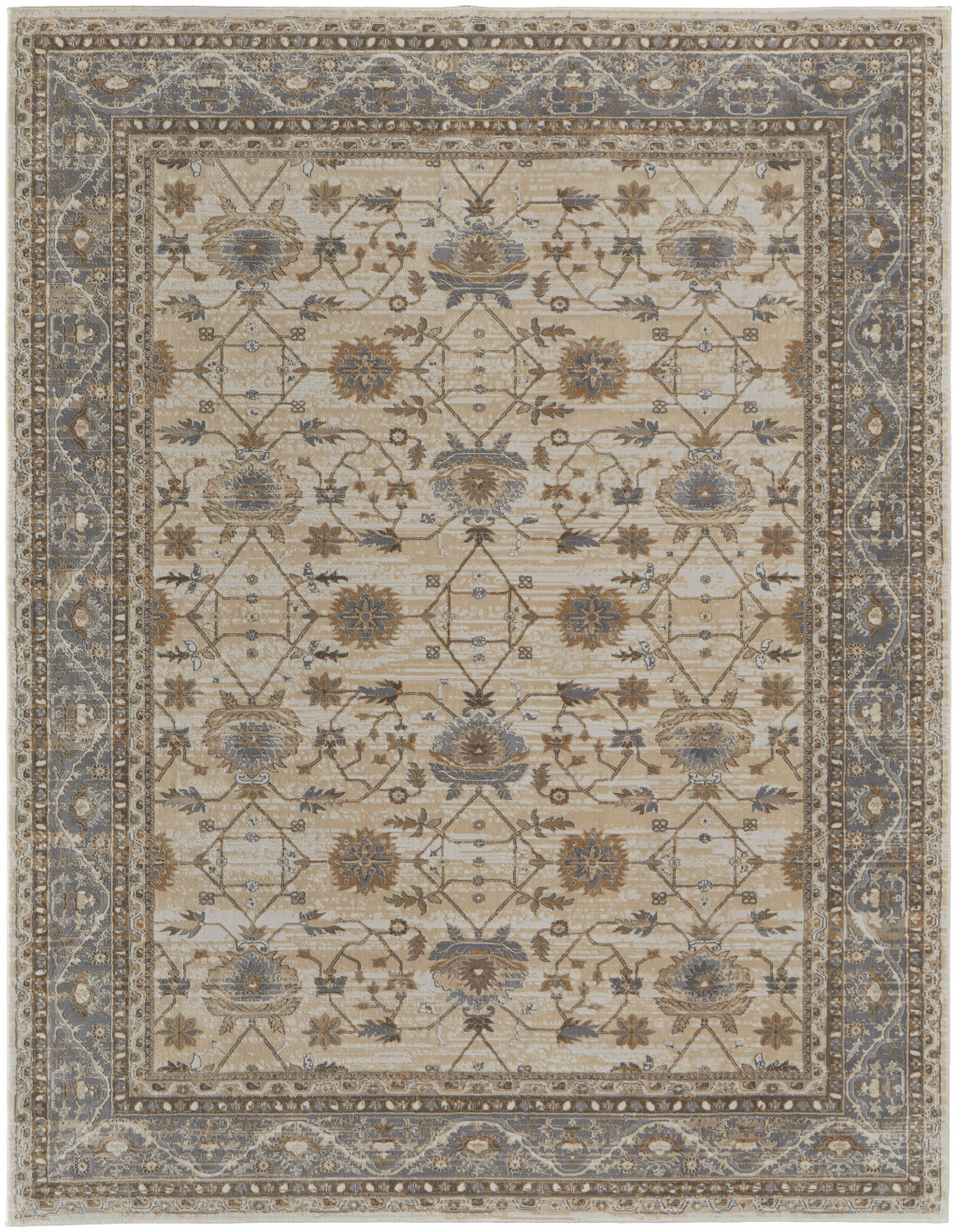 4" X 6" Tan Ivory And Gray Power Loom Area Rug