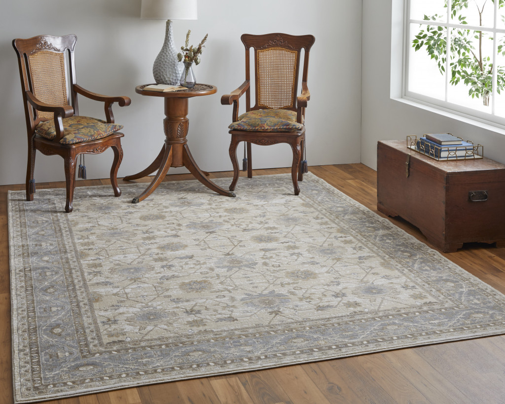 4" X 6" Tan Ivory And Gray Power Loom Area Rug