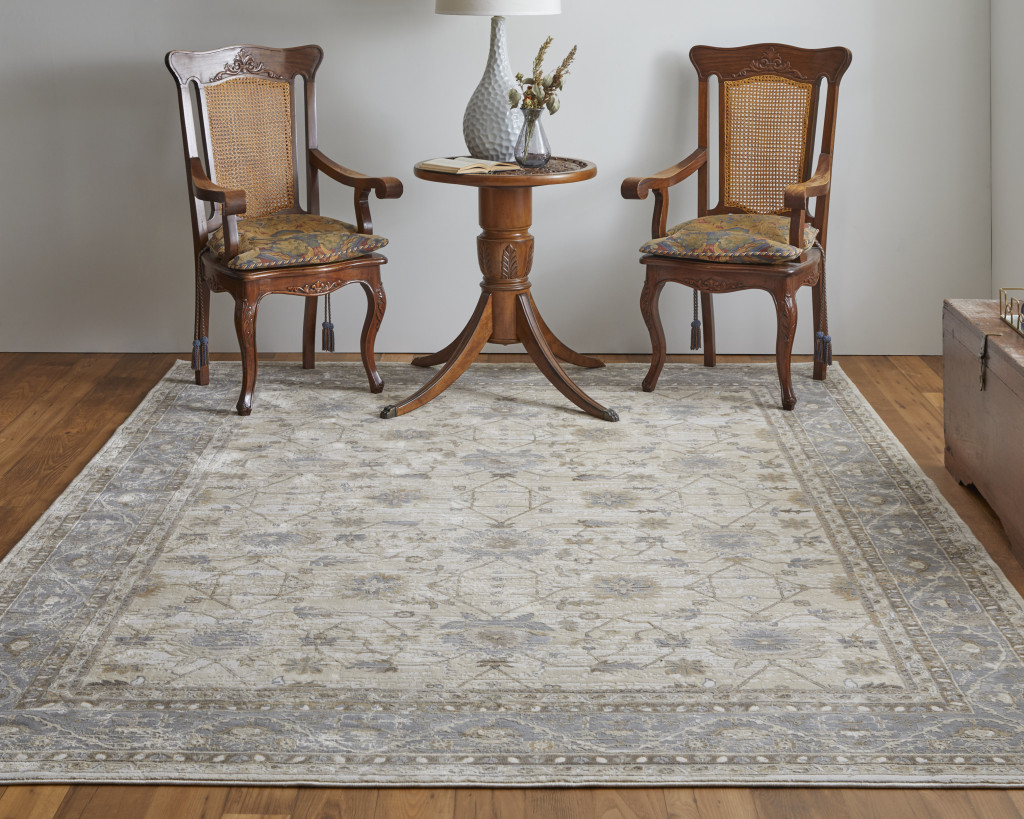 4" X 6" Tan Ivory And Gray Power Loom Area Rug