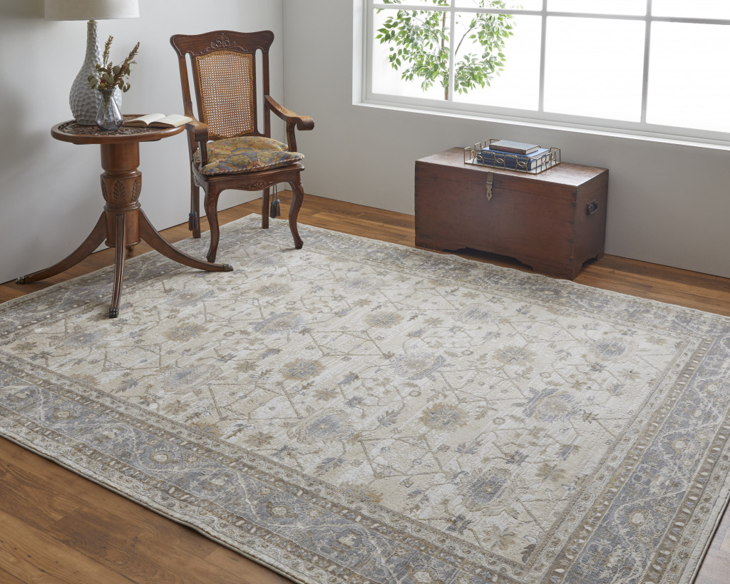 4" X 6" Tan Ivory And Gray Power Loom Area Rug