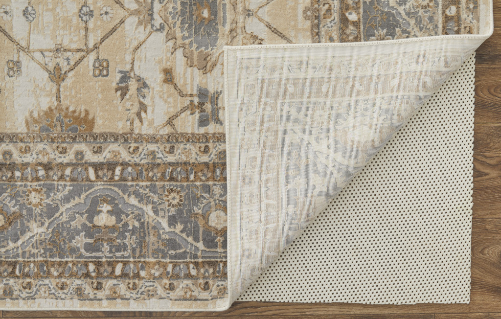 4" X 6" Tan Ivory And Gray Power Loom Area Rug