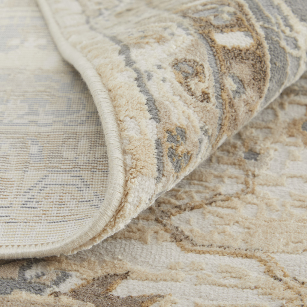 4" X 6" Tan Ivory And Gray Power Loom Area Rug
