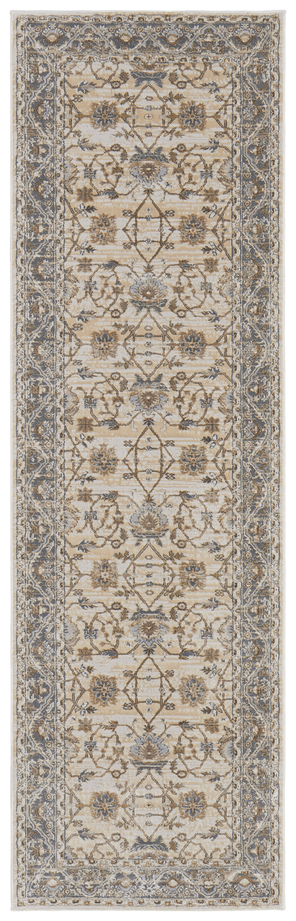 8" Brown and Ivory Oriental Power Loom Distressed Runner Rug