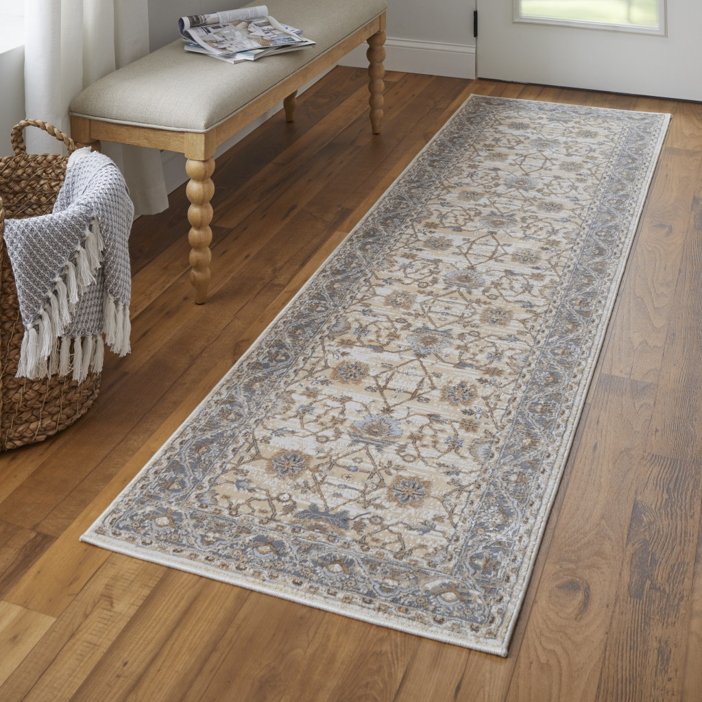 8" Brown and Ivory Oriental Power Loom Distressed Runner Rug