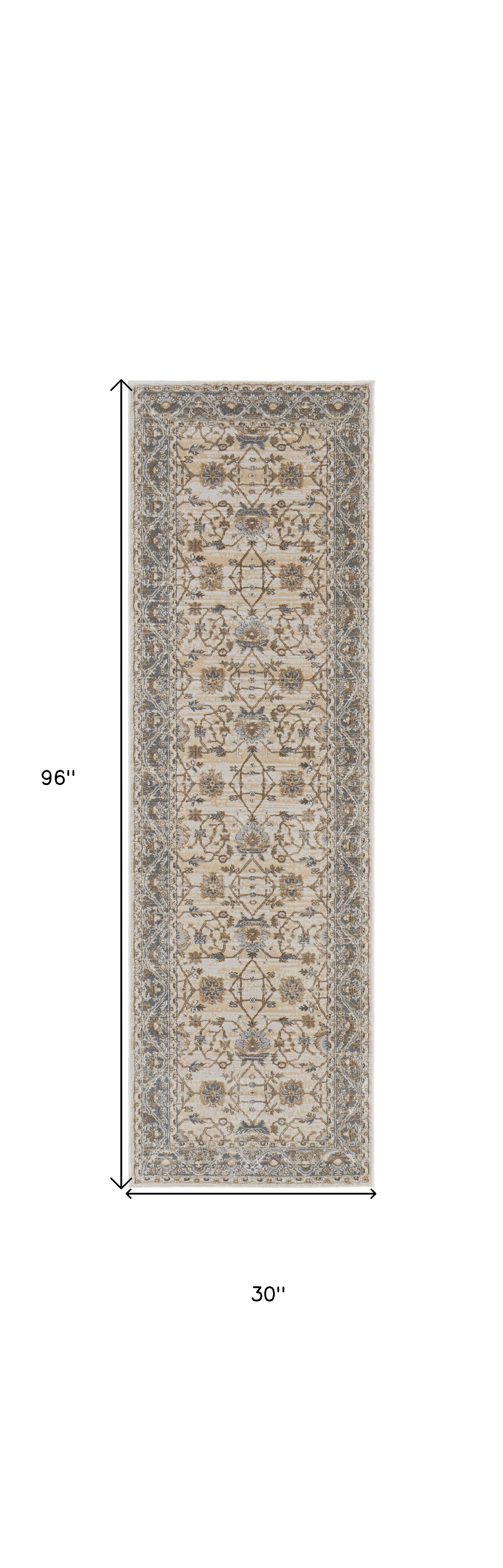 8" Brown and Ivory Oriental Power Loom Distressed Runner Rug