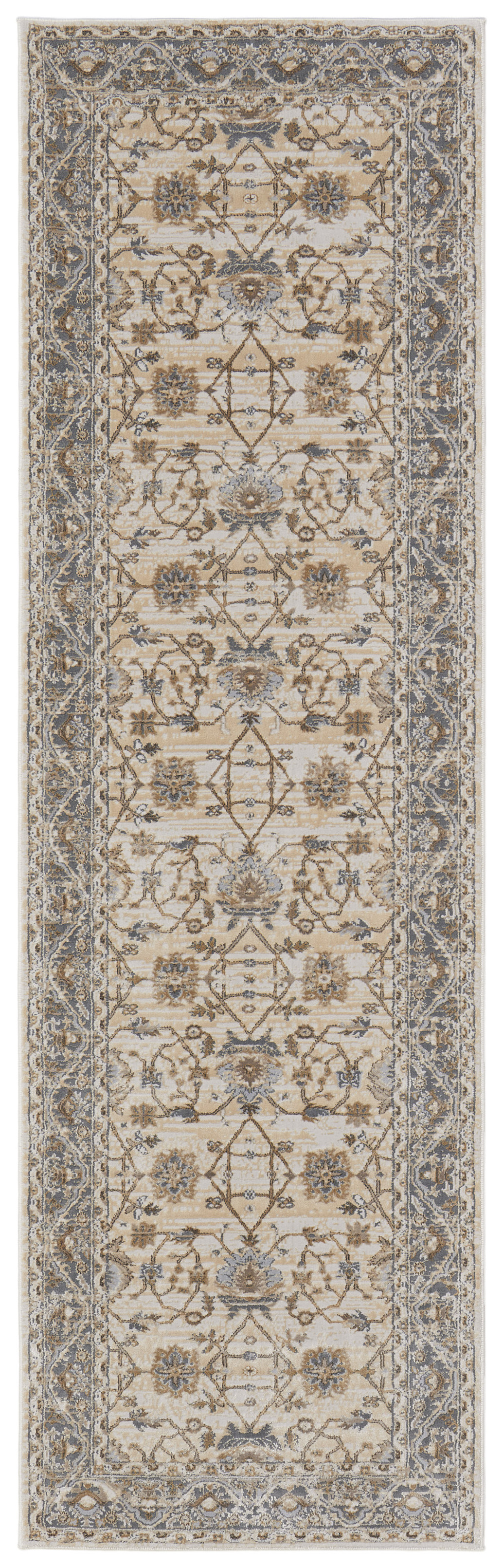 8" Brown and Ivory Oriental Power Loom Distressed Runner Rug