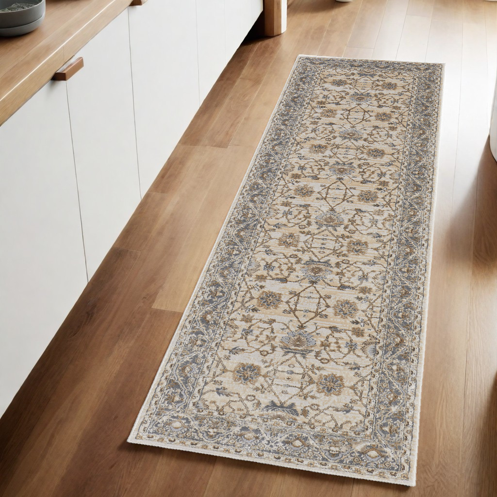 8" Brown and Ivory Oriental Power Loom Distressed Runner Rug