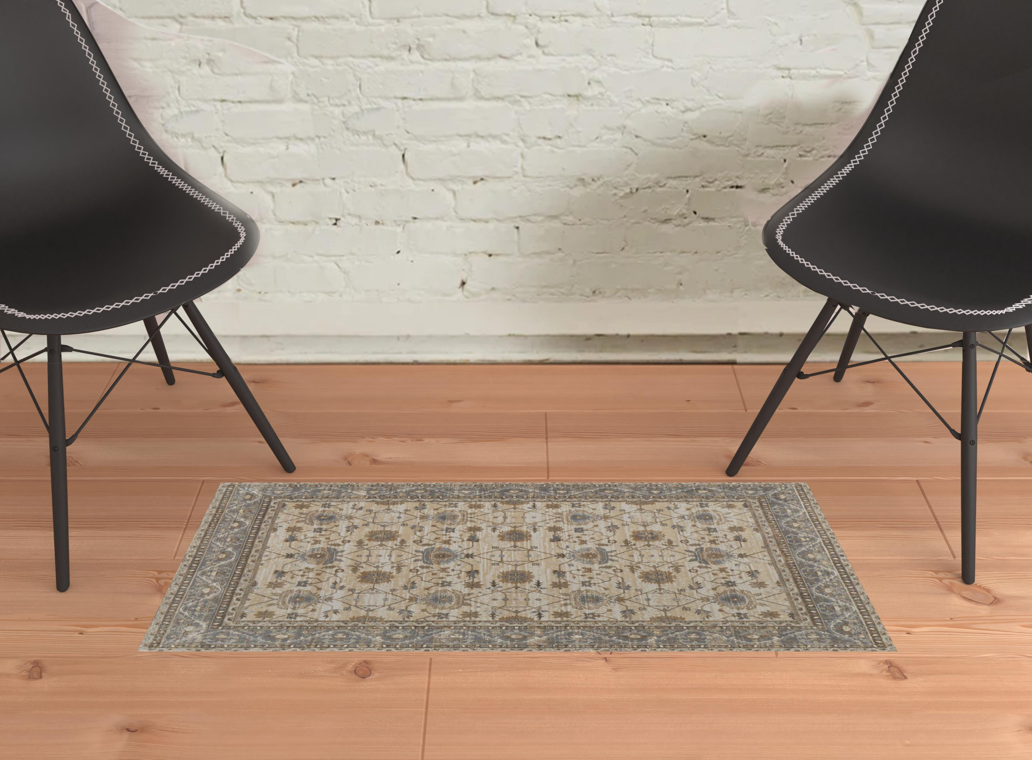 2" X 3" Tan Ivory And Gray Power Loom Area Rug