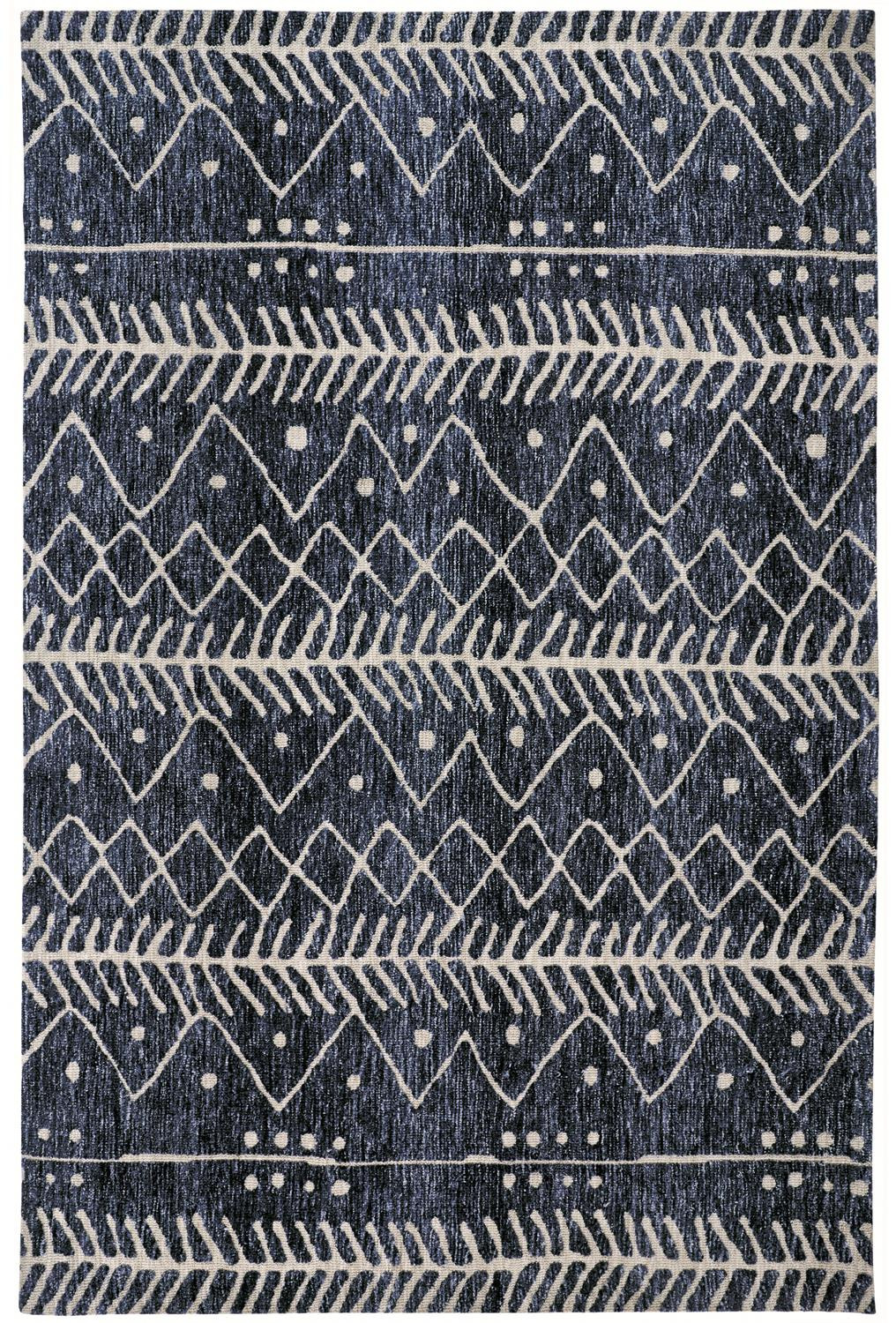5 X 8 Blue And Ivory Striped Stain Resistant Area Rug