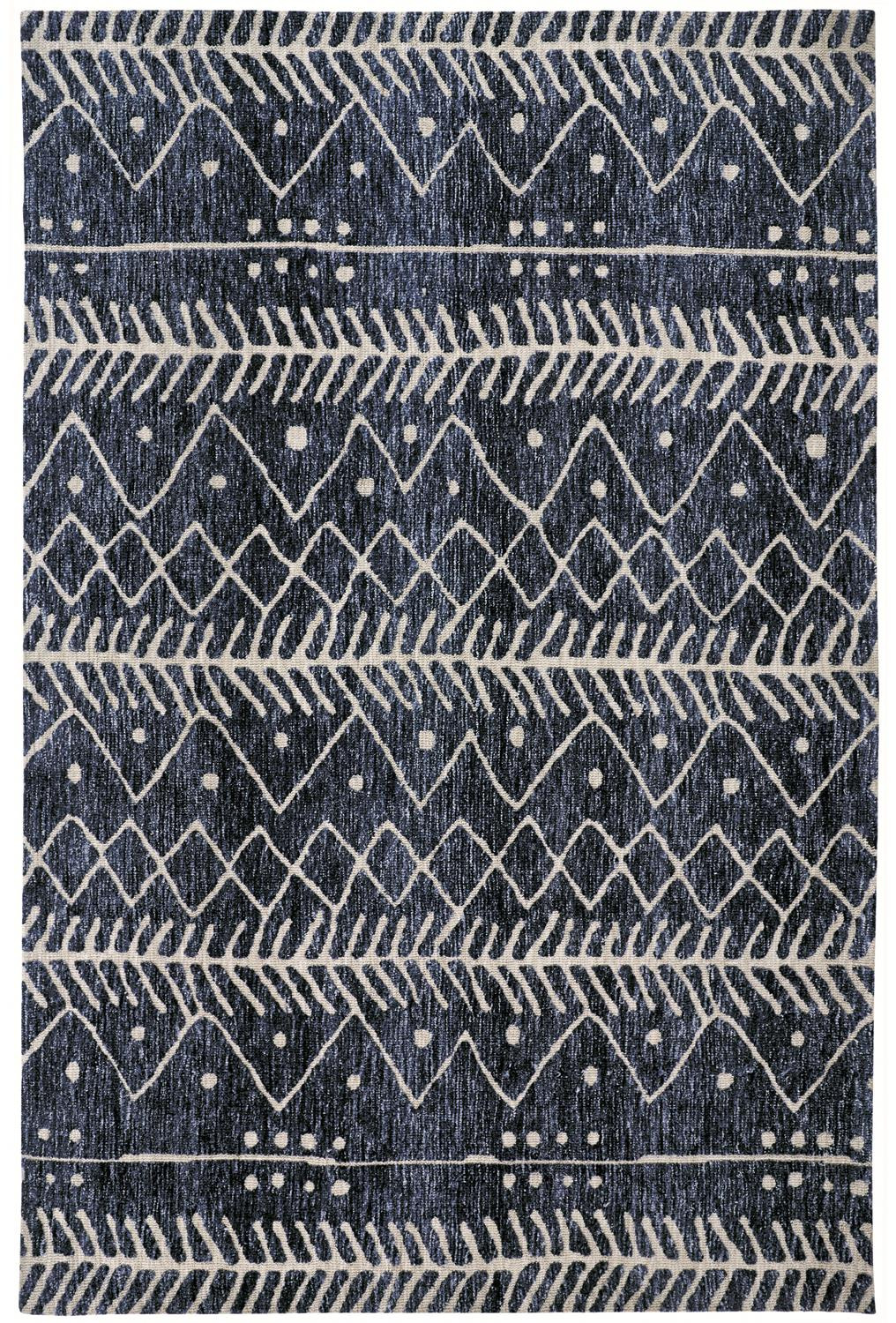 2" X 3" Blue And Ivory Striped Stain Resistant Area Rug