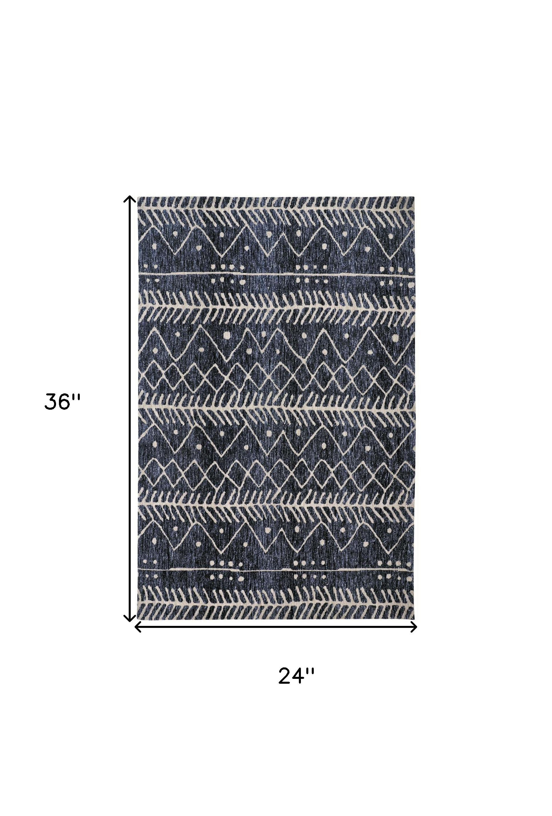 2" X 3" Blue And Ivory Striped Stain Resistant Area Rug