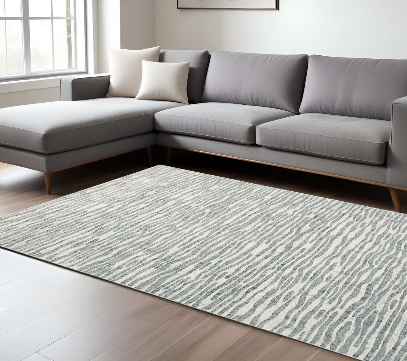 8" X 10" Gray and Ivory Striped Distressed Non Skid Area Rug