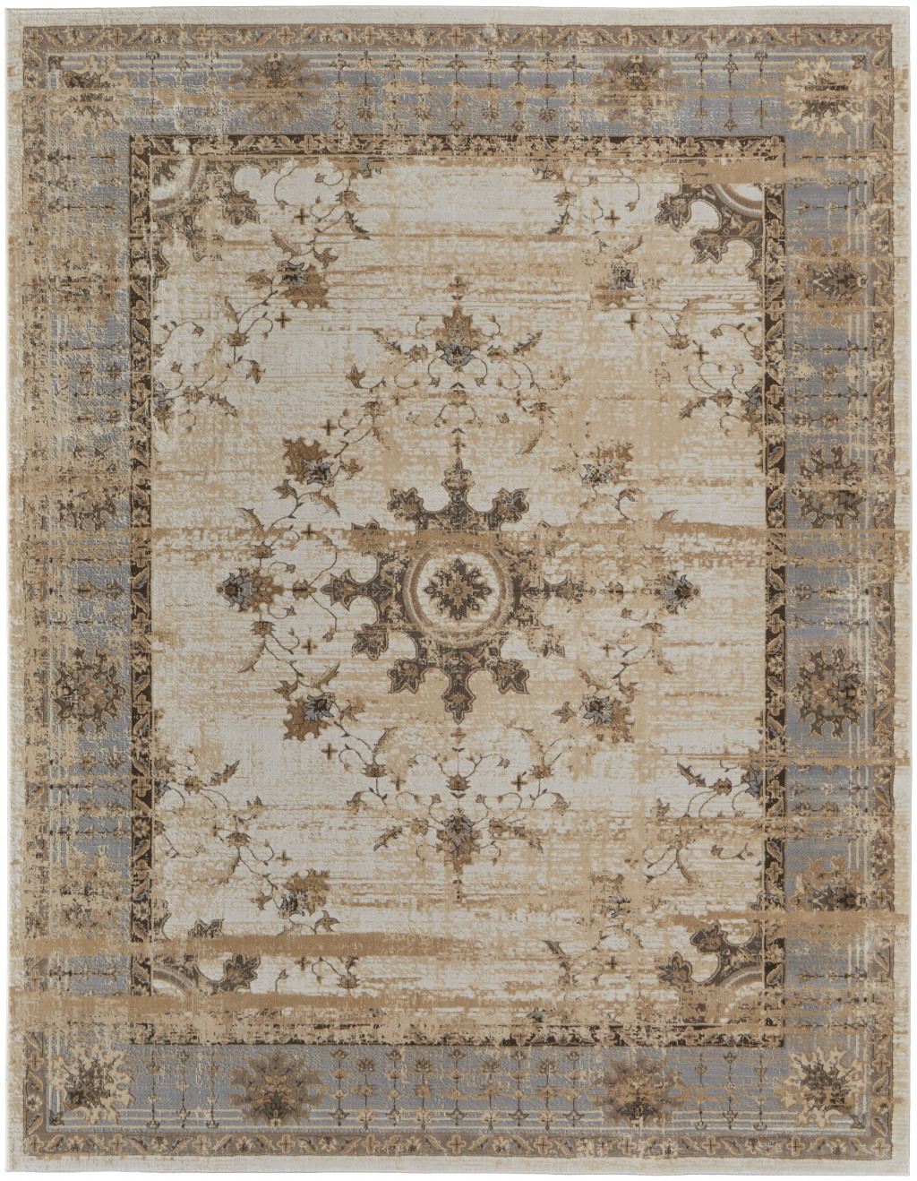 4" X 6" Tan Brown And Gray Power Loom Distressed Area Rug