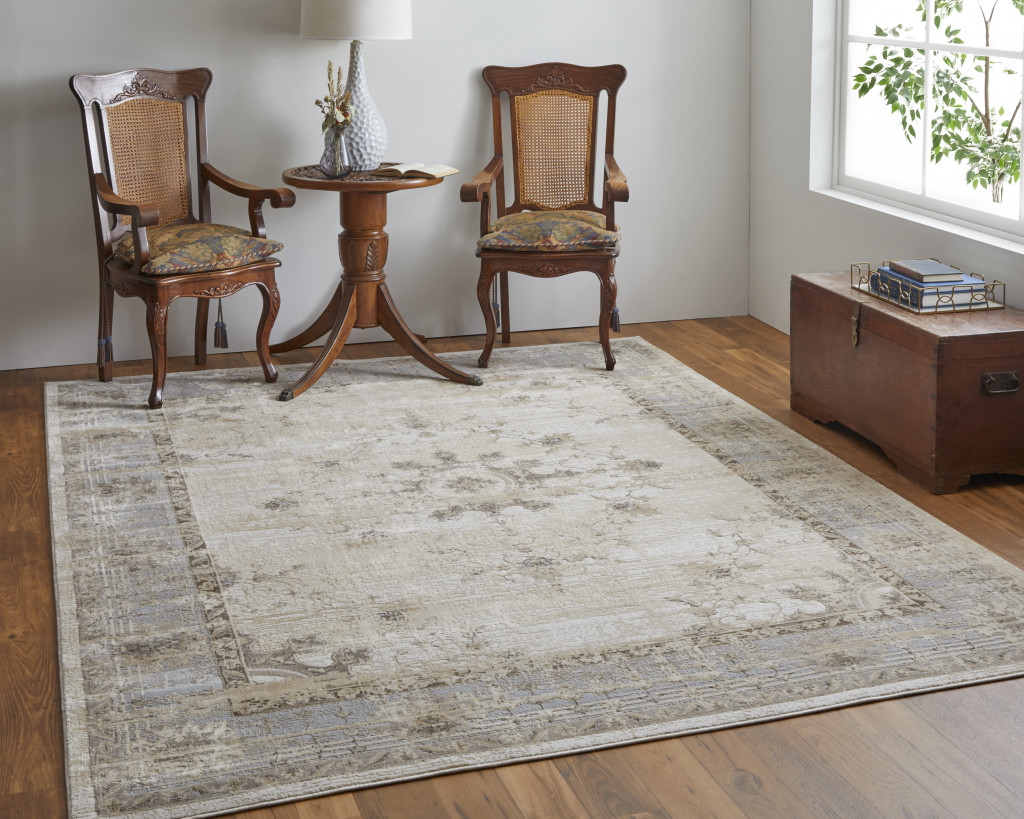 4" X 6" Tan Brown And Gray Power Loom Distressed Area Rug