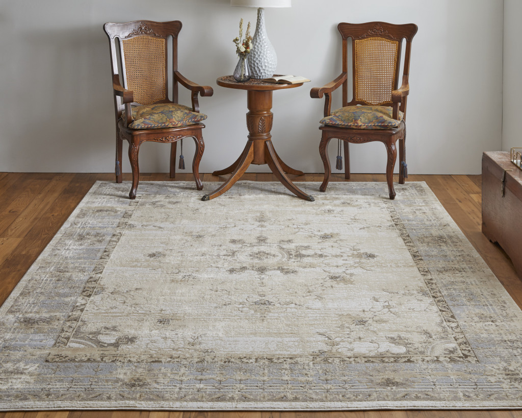 4" X 6" Tan Brown And Gray Power Loom Distressed Area Rug