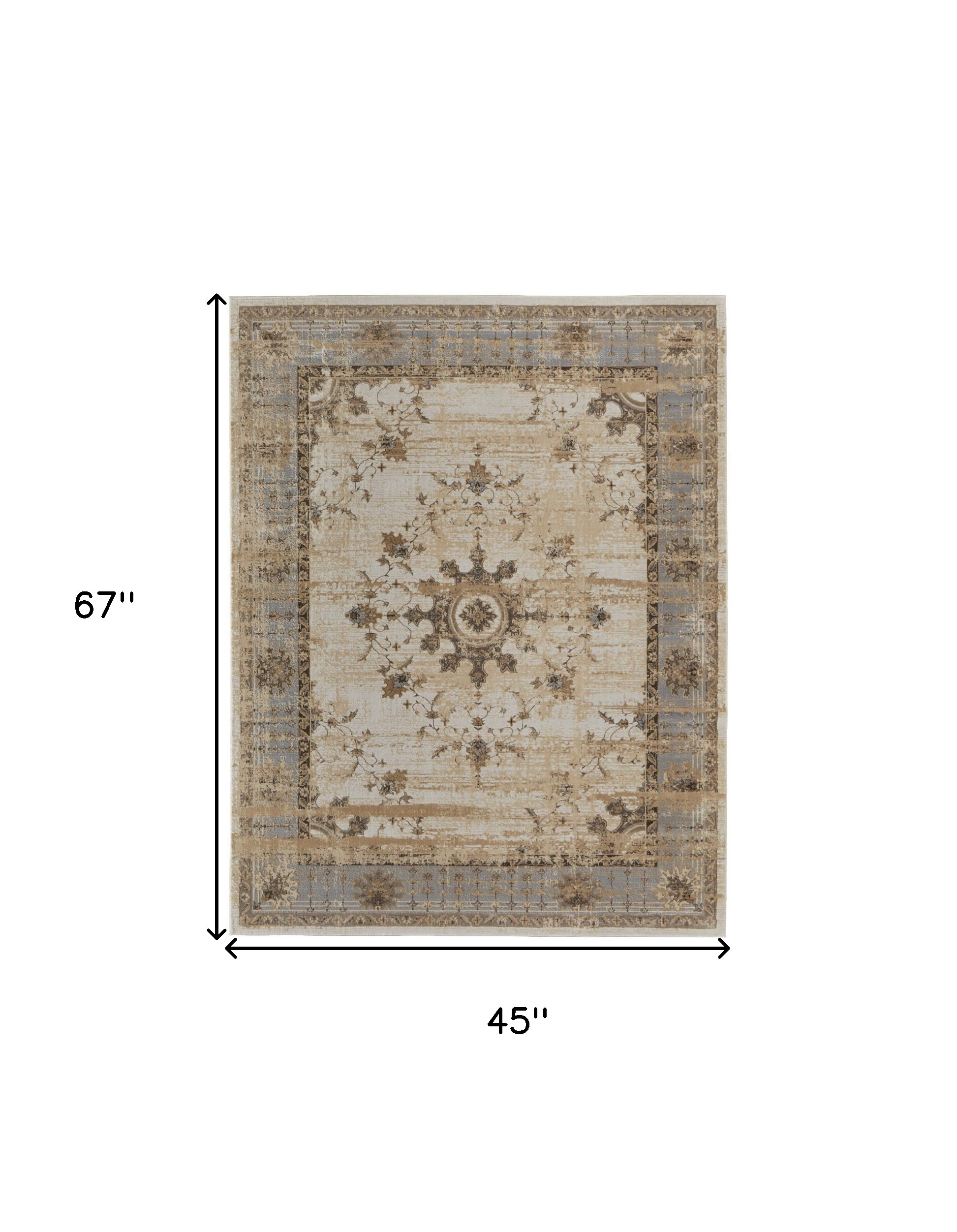 4" X 6" Tan Brown And Gray Power Loom Distressed Area Rug