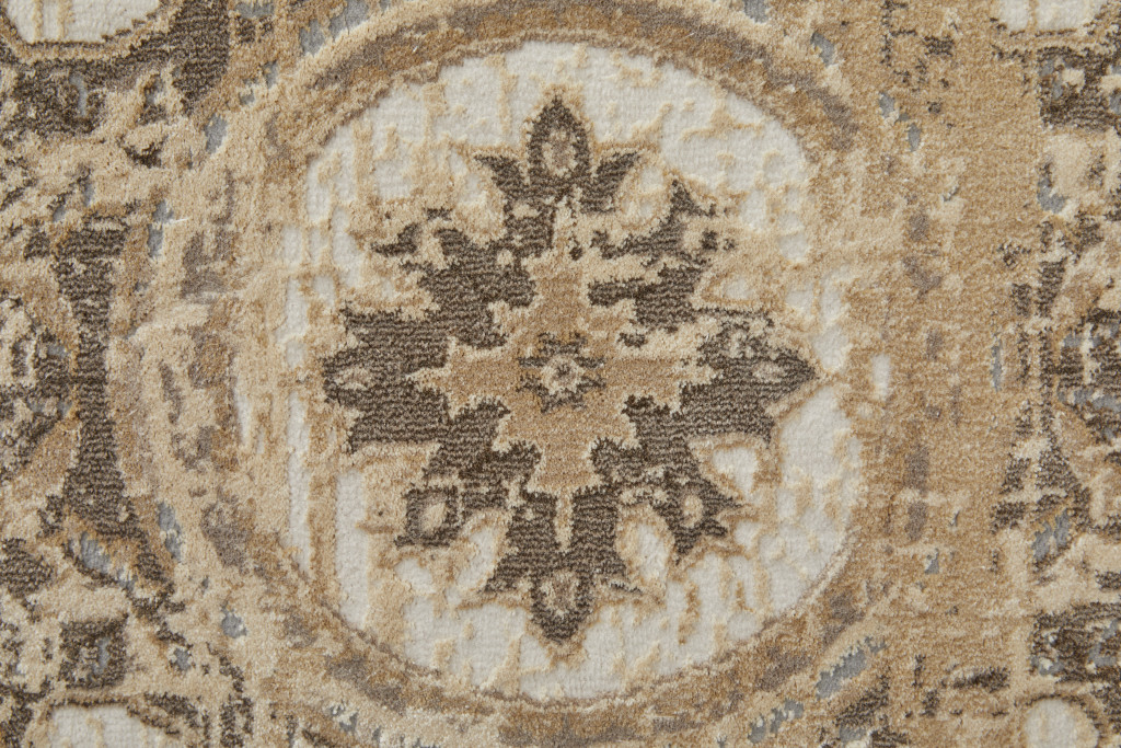 4" X 6" Tan Brown And Gray Power Loom Distressed Area Rug