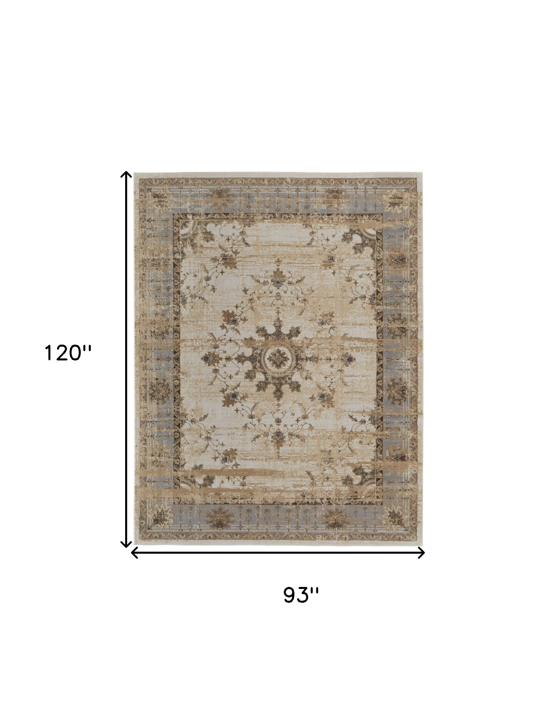 8" X 10" Tan Brown And Gray Power Loom Distressed Area Rug