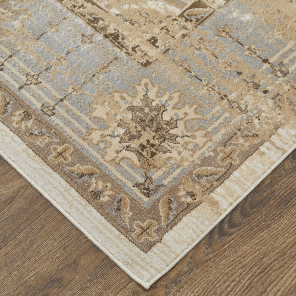 8" X 10" Tan Brown And Gray Power Loom Distressed Area Rug