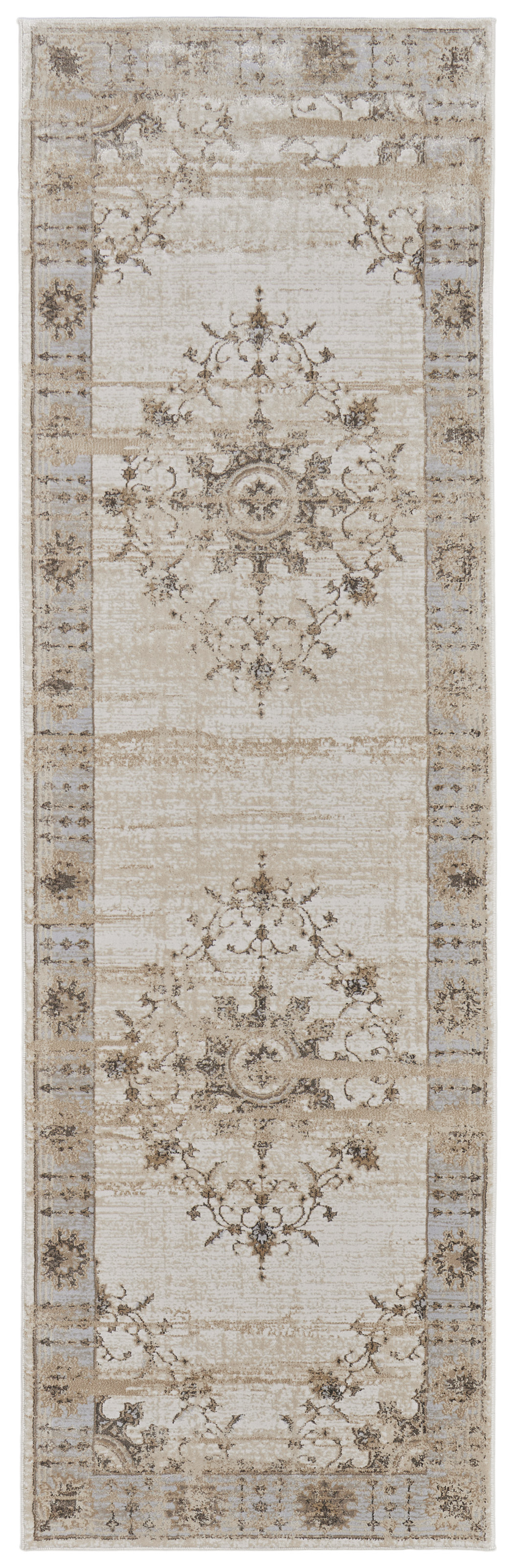 8" Brown and Ivory Oriental Power Loom Distressed Runner Rug