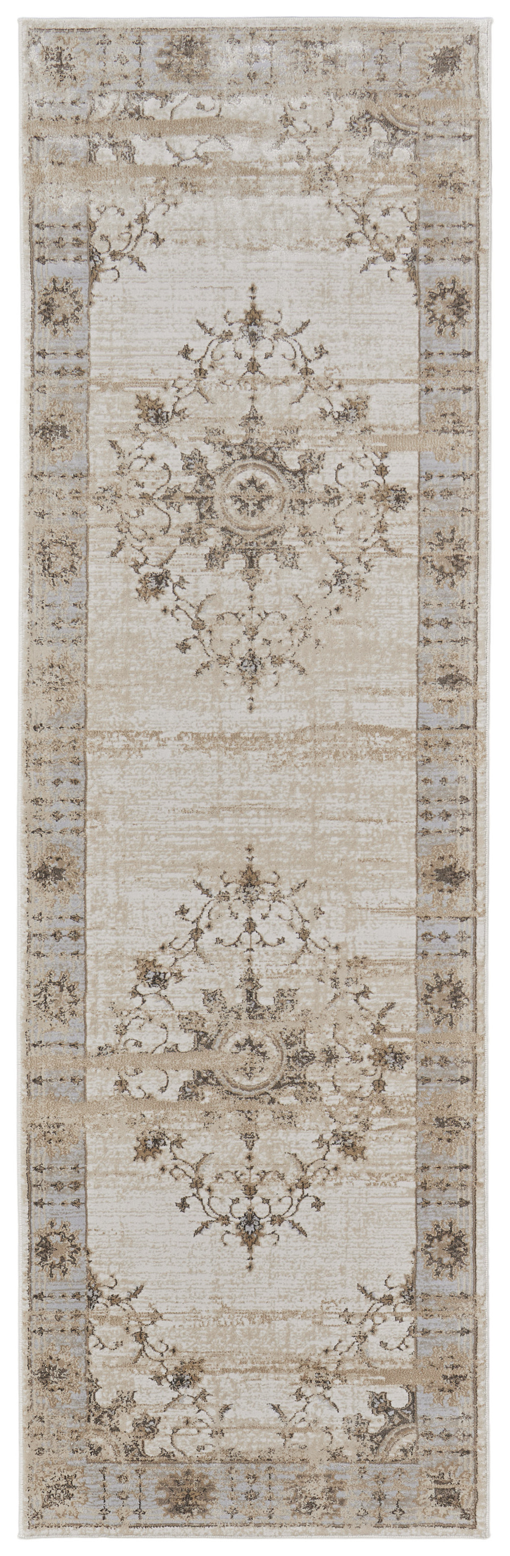 8" Brown and Ivory Oriental Power Loom Distressed Runner Rug