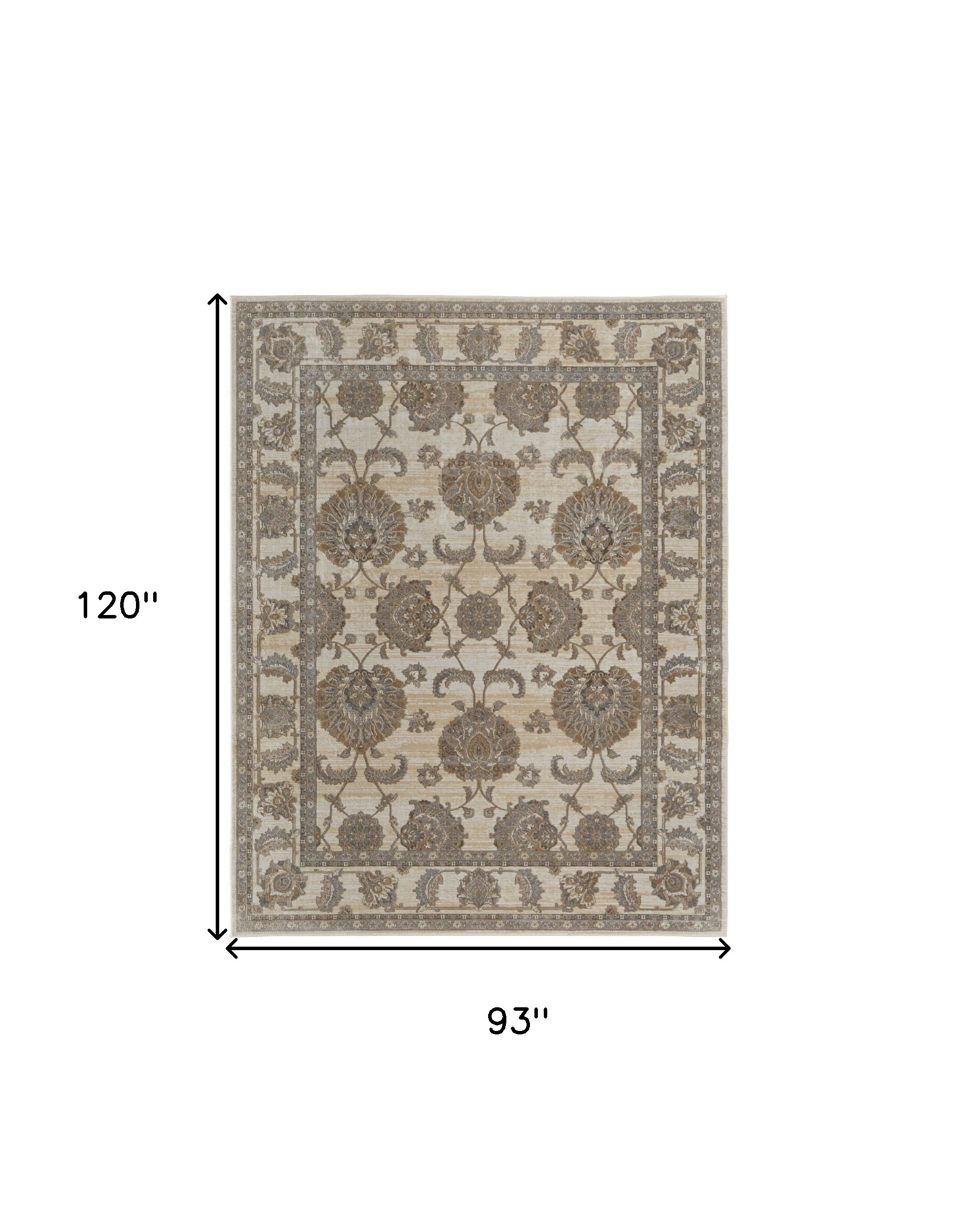 8" X 10" Tan Ivory And Brown Power Loom Area Rug