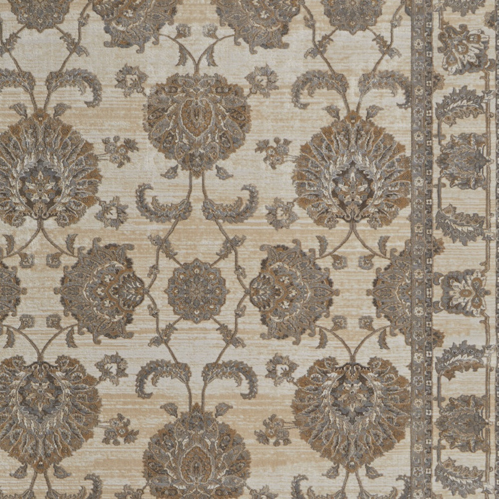 8" X 10" Tan Ivory And Brown Power Loom Area Rug