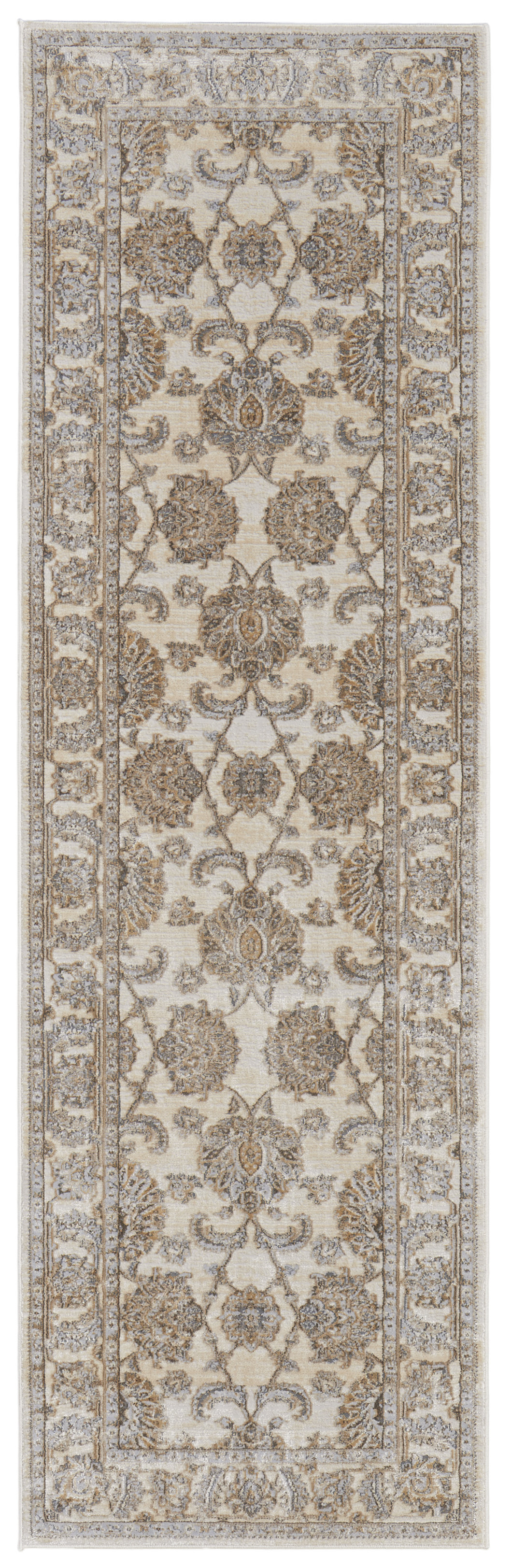 8" Brown and Ivory Oriental Power Loom Distressed Runner Rug
