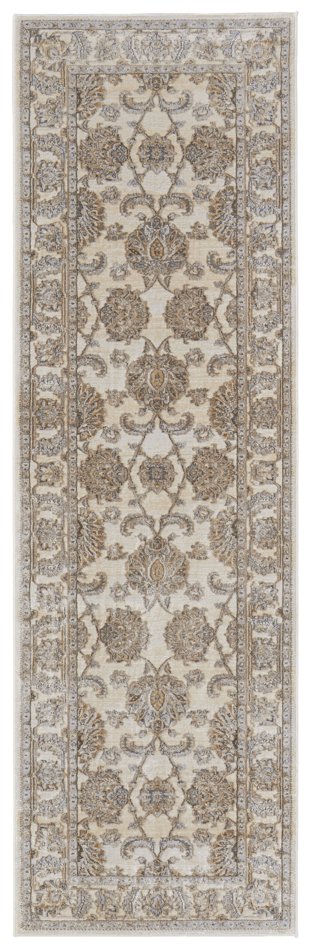 8" Brown and Ivory Oriental Power Loom Distressed Runner Rug