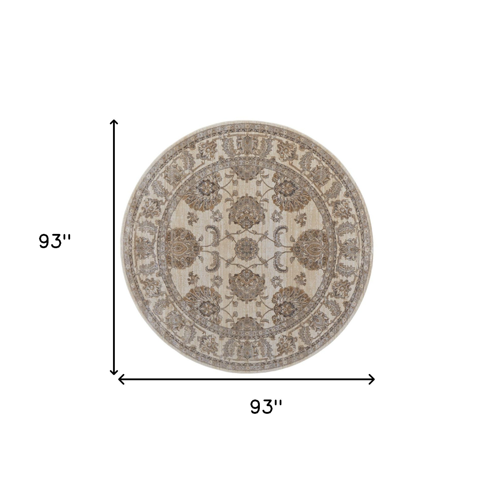 8" Brown and Ivory Round Oriental Power Loom Distressed Area Rug