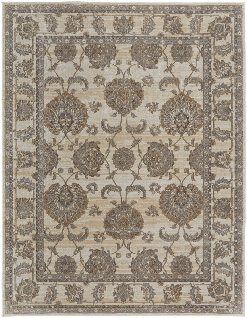 2 X 3 Tan Ivory And Brown Power Loom Area Rug