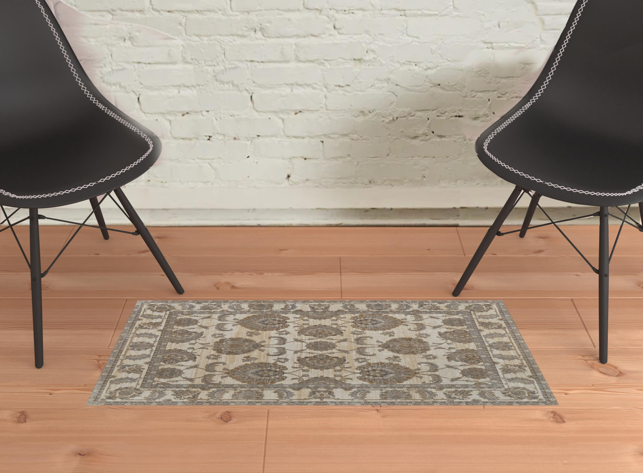 2 X 3 Tan Ivory And Brown Power Loom Area Rug