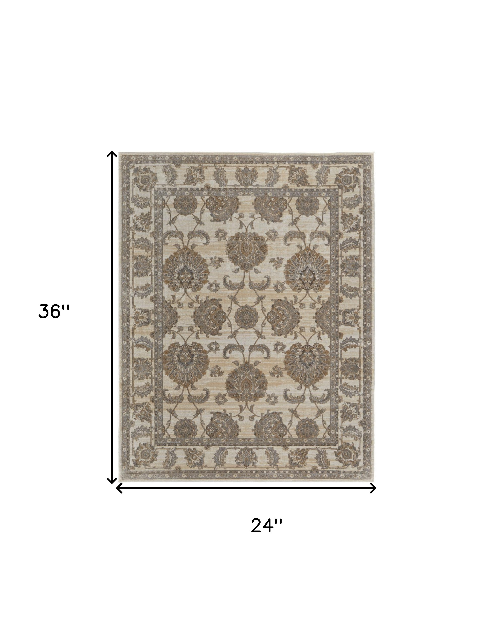 2" X 3" Tan Ivory And Brown Power Loom Area Rug
