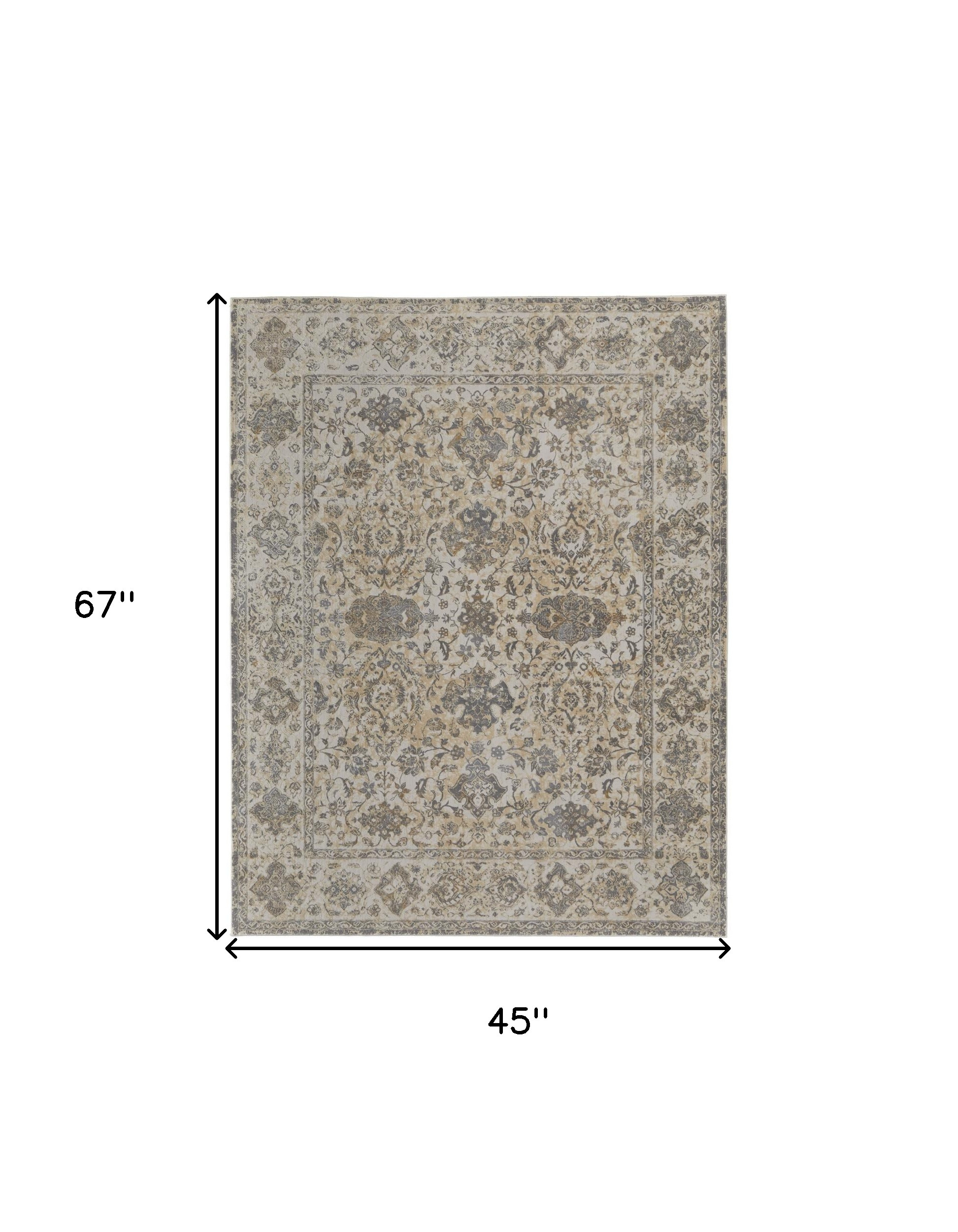 4" X 6" Ivory Tan And Gray Power Loom Area Rug