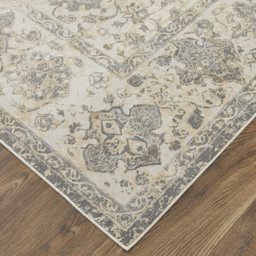 4" X 6" Ivory Tan And Gray Power Loom Area Rug