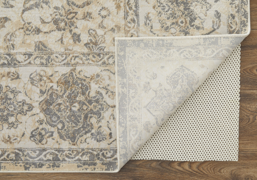 4" X 6" Ivory Tan And Gray Power Loom Area Rug