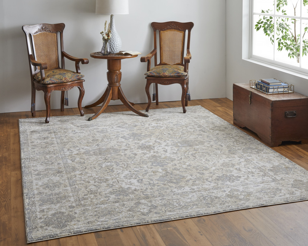 8" X 10" Ivory Tan And Gray Power Loom Area Rug