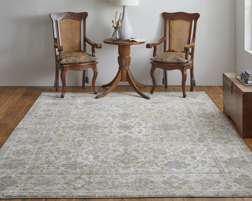 8" X 10" Ivory Tan And Gray Power Loom Area Rug