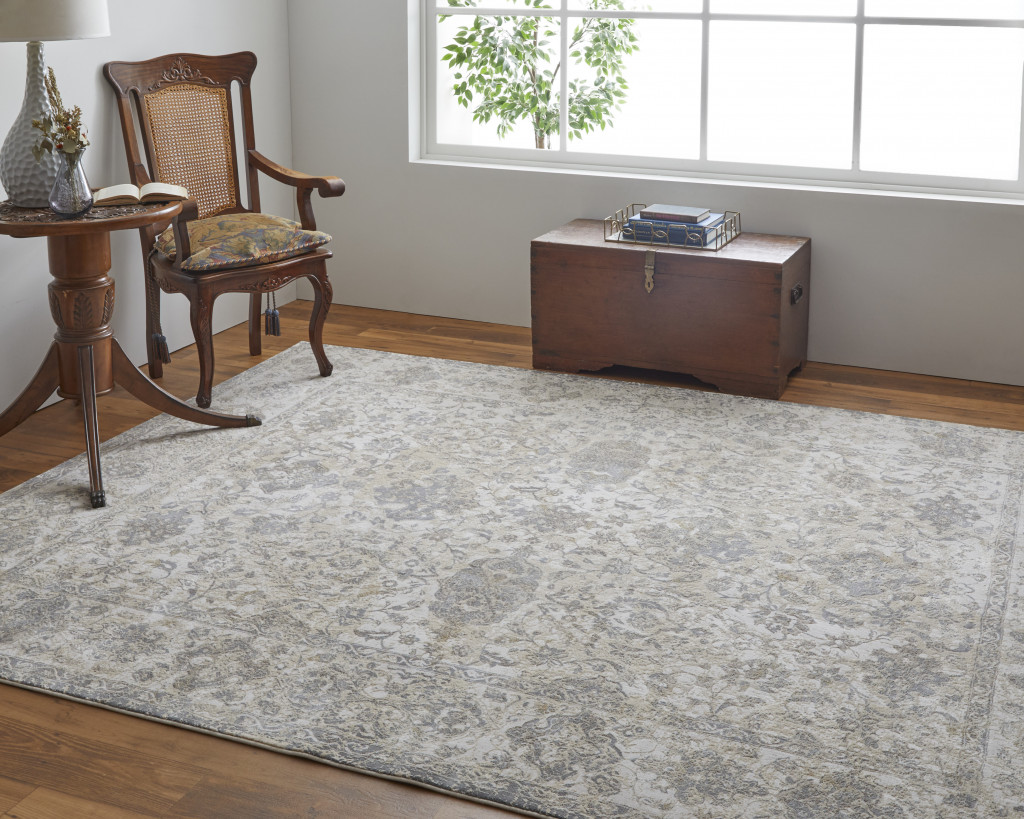 8" X 10" Ivory Tan And Gray Power Loom Area Rug