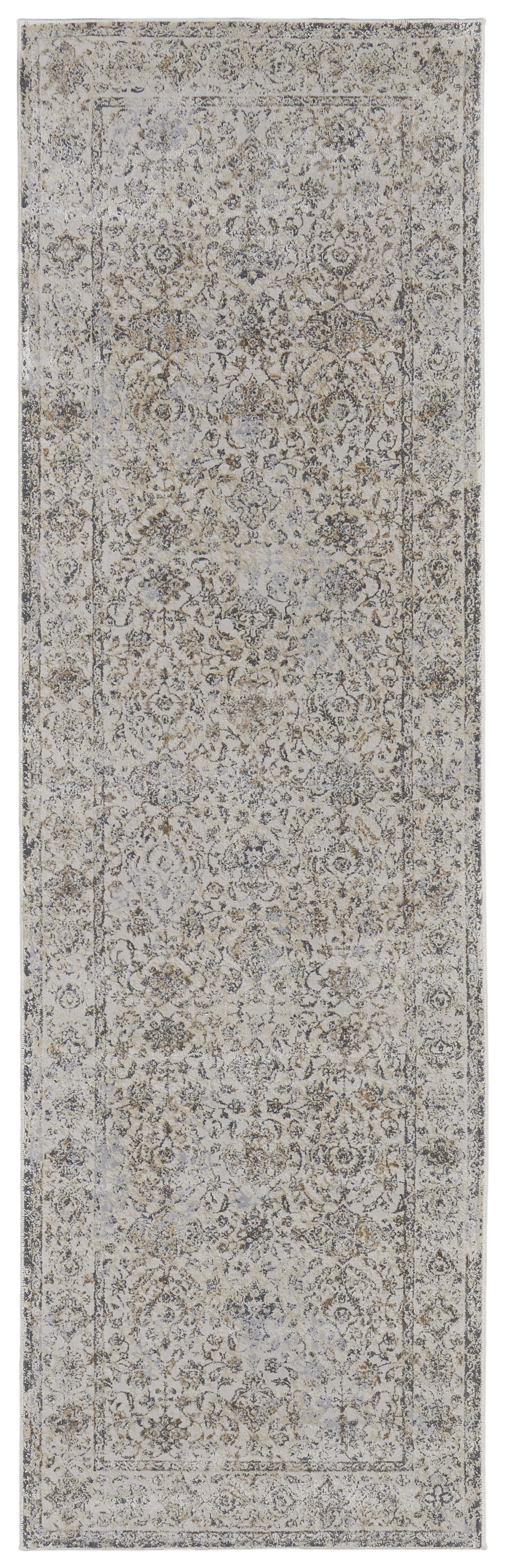 8" Brown and Ivory Oriental Power Loom Distressed Runner Rug
