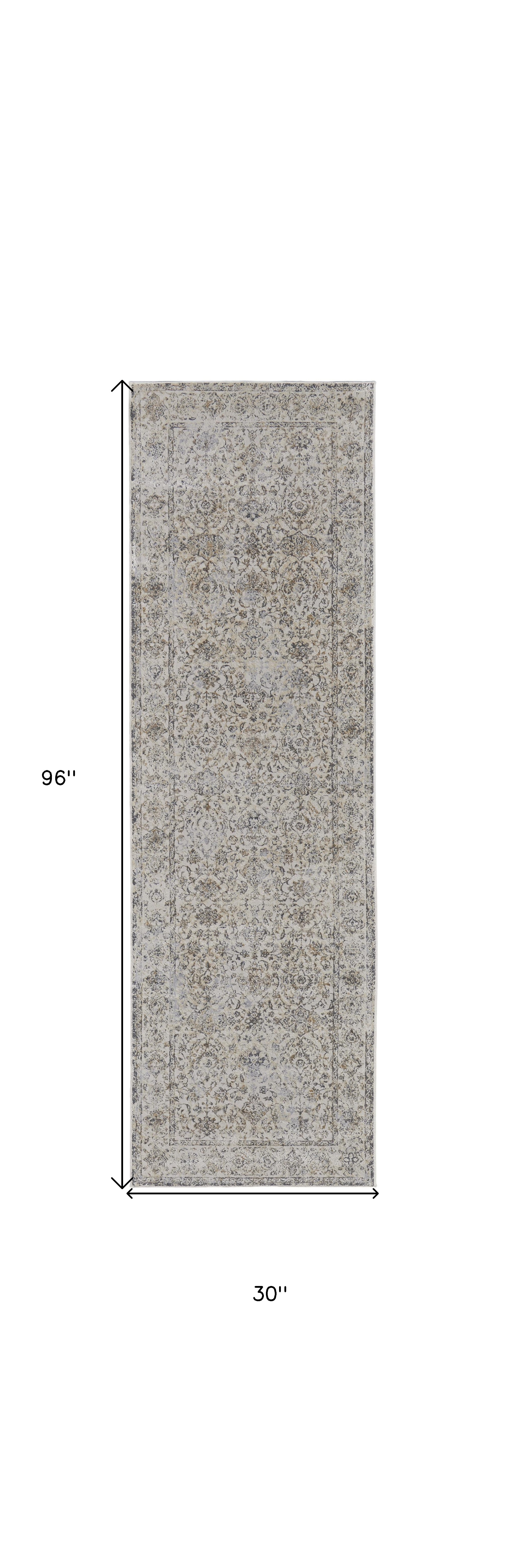 8" Brown and Ivory Oriental Power Loom Distressed Runner Rug