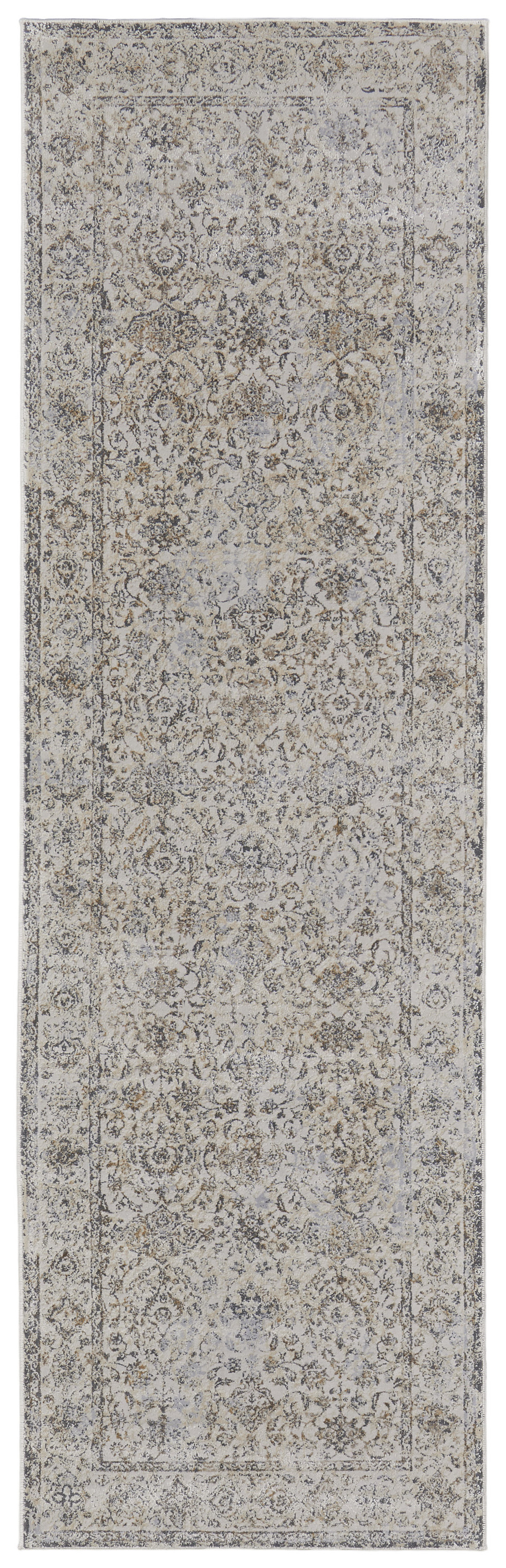 8" Brown and Ivory Oriental Power Loom Distressed Runner Rug