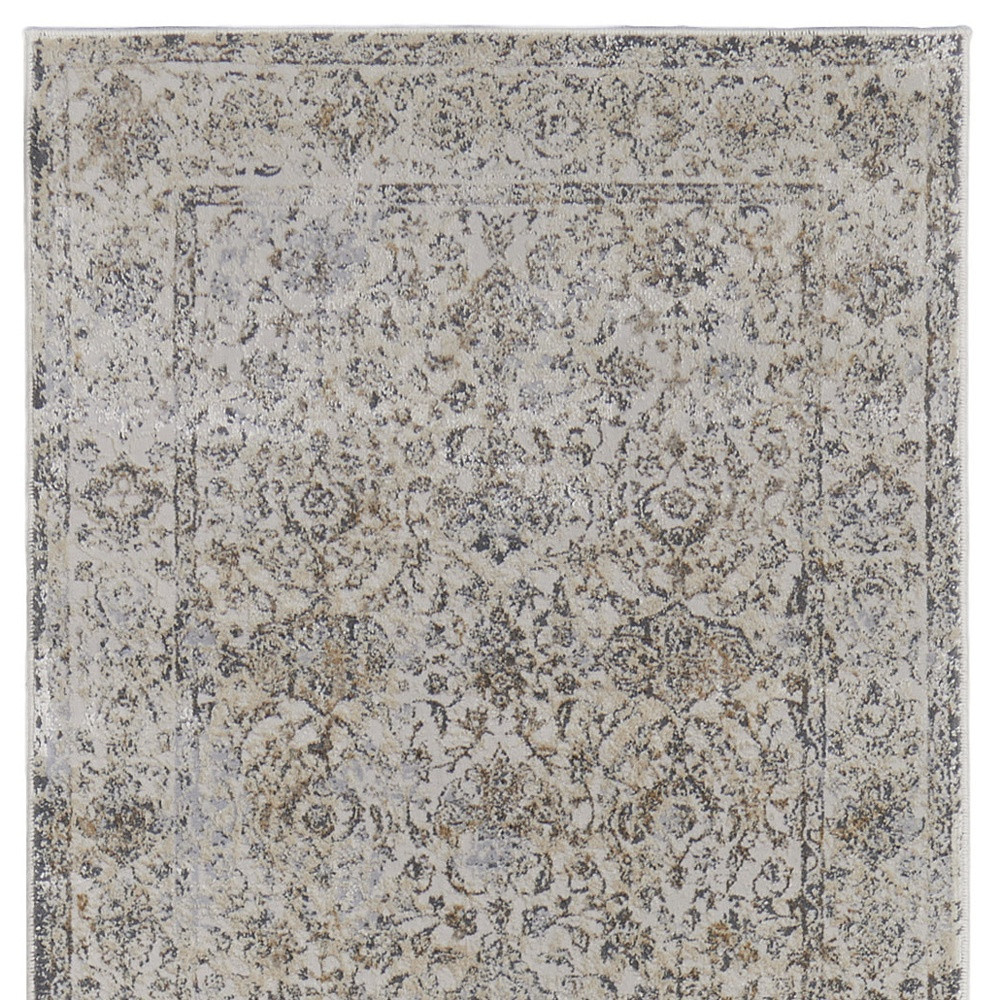 8" Brown and Ivory Oriental Power Loom Distressed Runner Rug